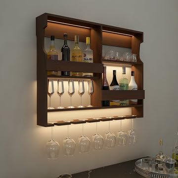 ODEJIA Wooden Wall Mounted Wine Rack, Bar Cabinet with Glass Storage Size 30 x 24 Inch (Rosewood) (Walnut)