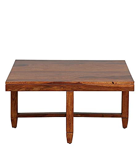 ODEJIA Solid Wood Coffee Table with 4 Stools - Honey Finish