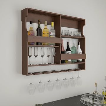 ODEJIA Wall-Mounted Wine Rack & Glass Holder – 30x24 Inch Rosewood Bar Cabinet