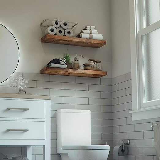 ODEJIA Wood Floating Shelves Set of 2 for Living Room Bedroom Kitchen Bathroom Farmhouse