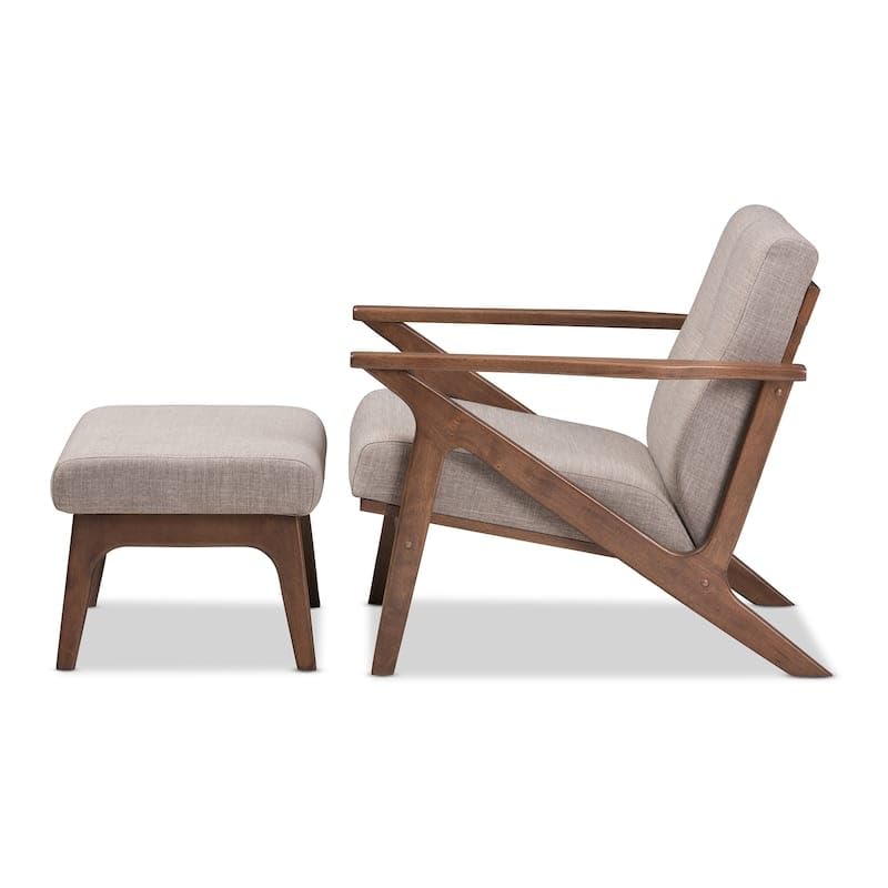 ODEJIA Sheesham Wood Lounge Chair & Ottoman Set – Walnut Finish with Brown Cushion