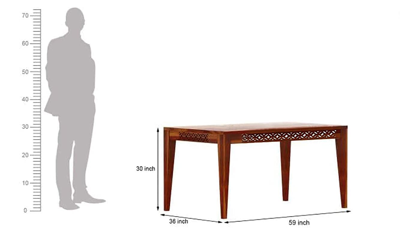 Odejia Solid Sheesham Wood 6-Seater Dining Table Set with Cushioned Chairs – Honey Finish