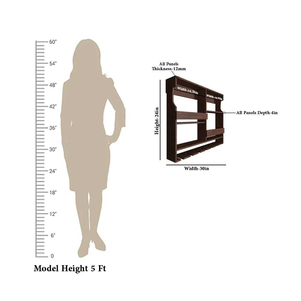ODEJIA Wall-Mounted Wine Rack & Glass Holder – 30x24 Inch Rosewood Bar Cabinet