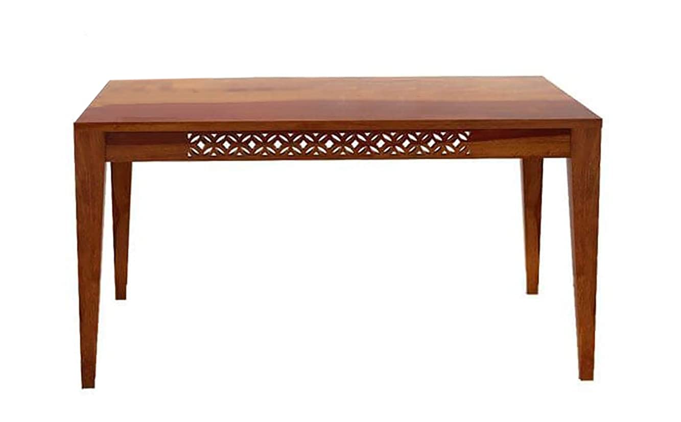 Odejia Solid Sheesham Wood 6-Seater Dining Table Set with Cushioned Chairs – Honey Finish