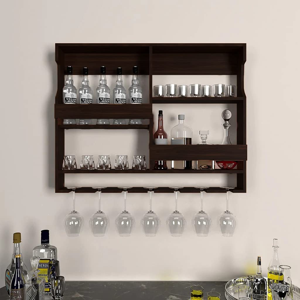 ODEJIA Wooden Wall Mounted Wine Rack, Bar Cabinet with Glass Storage Size 30 x 24 Inch (Rosewood) (Walnut)