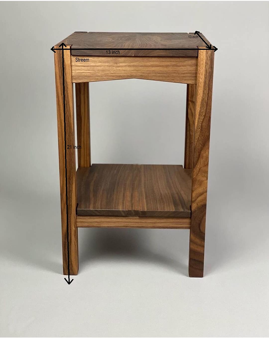 ODEJIA Solid Sheesham Wood Lamp Side Table with Lower Shelf Brown