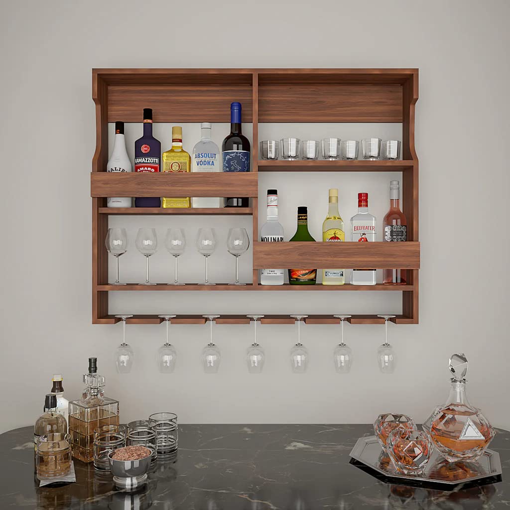 ODEJIA Wall-Mounted Wine Rack & Glass Holder – 30x24 Inch Rosewood Bar Cabinet