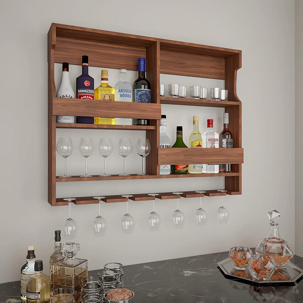 ODEJIA Wall-Mounted Wine Rack & Glass Holder – 30x24 Inch Rosewood Bar Cabinet