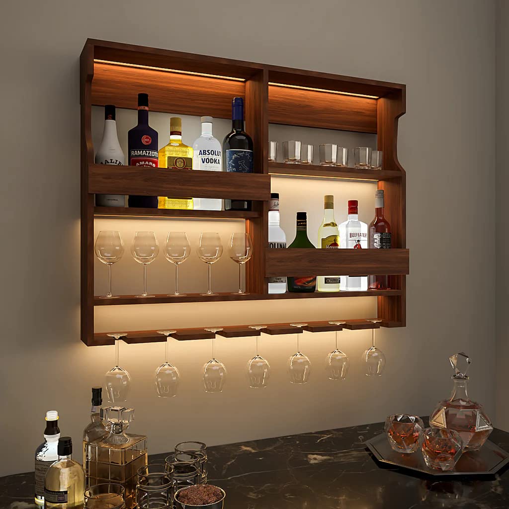 ODEJIA Wall-Mounted Wine Rack & Glass Holder – 30x24 Inch Rosewood Bar Cabinet