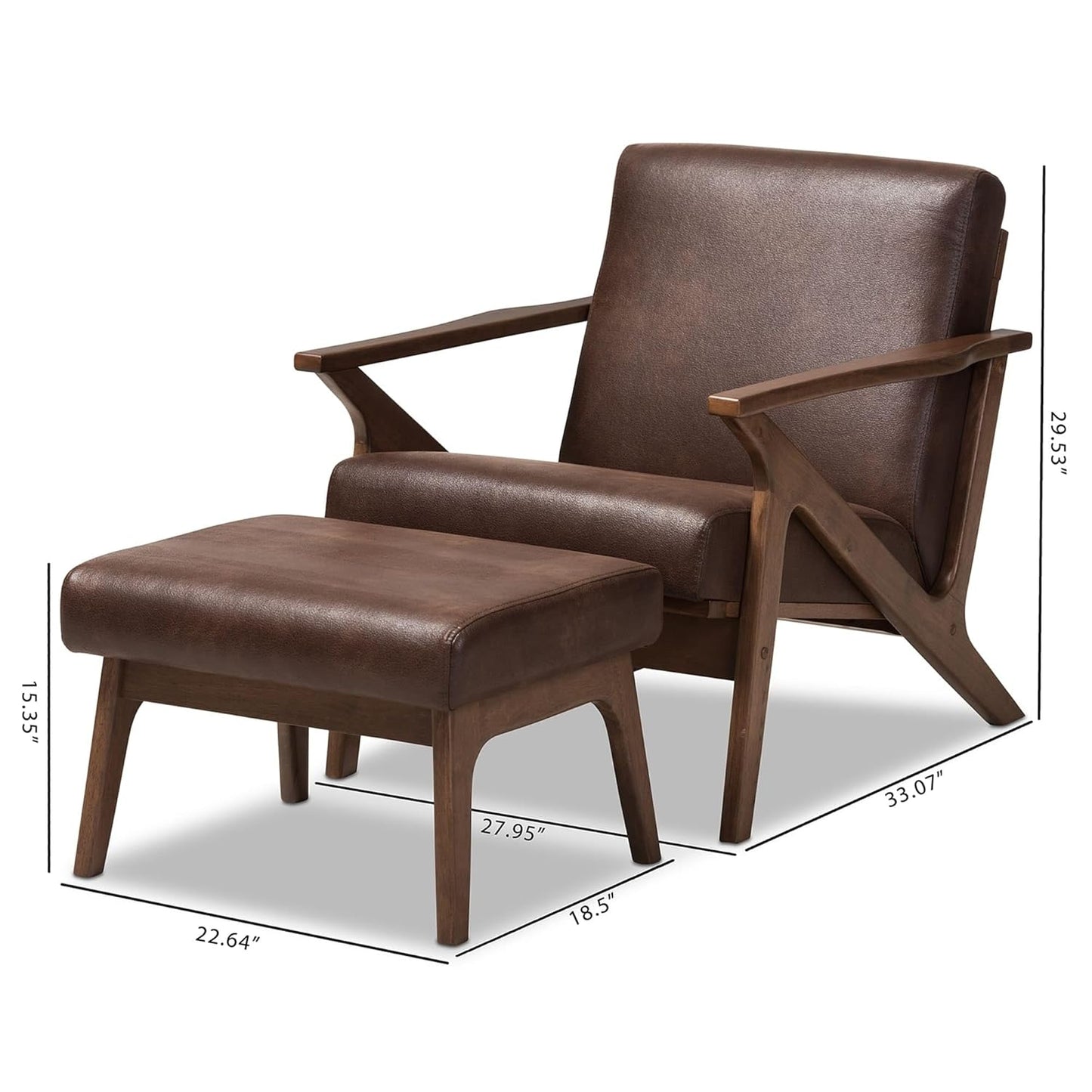 ODEJIA Sheesham Wood Lounge Chair & Ottoman Set – Walnut Finish with Brown Cushion