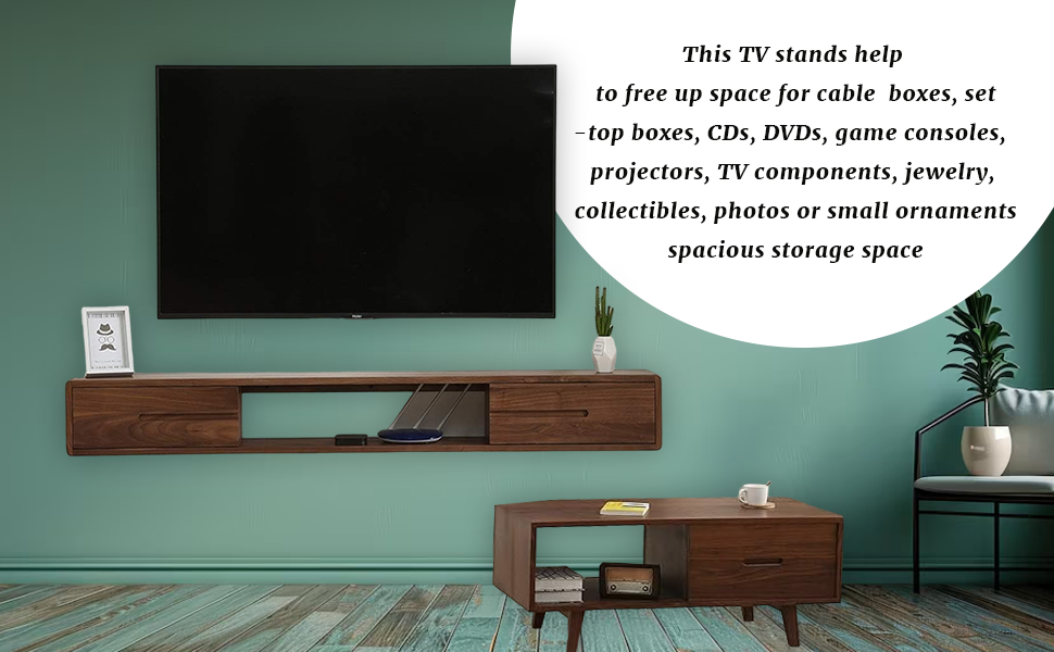 ODEJIA Solid Sheesham Wood Entertainment Floating Tv Unit For Living Room