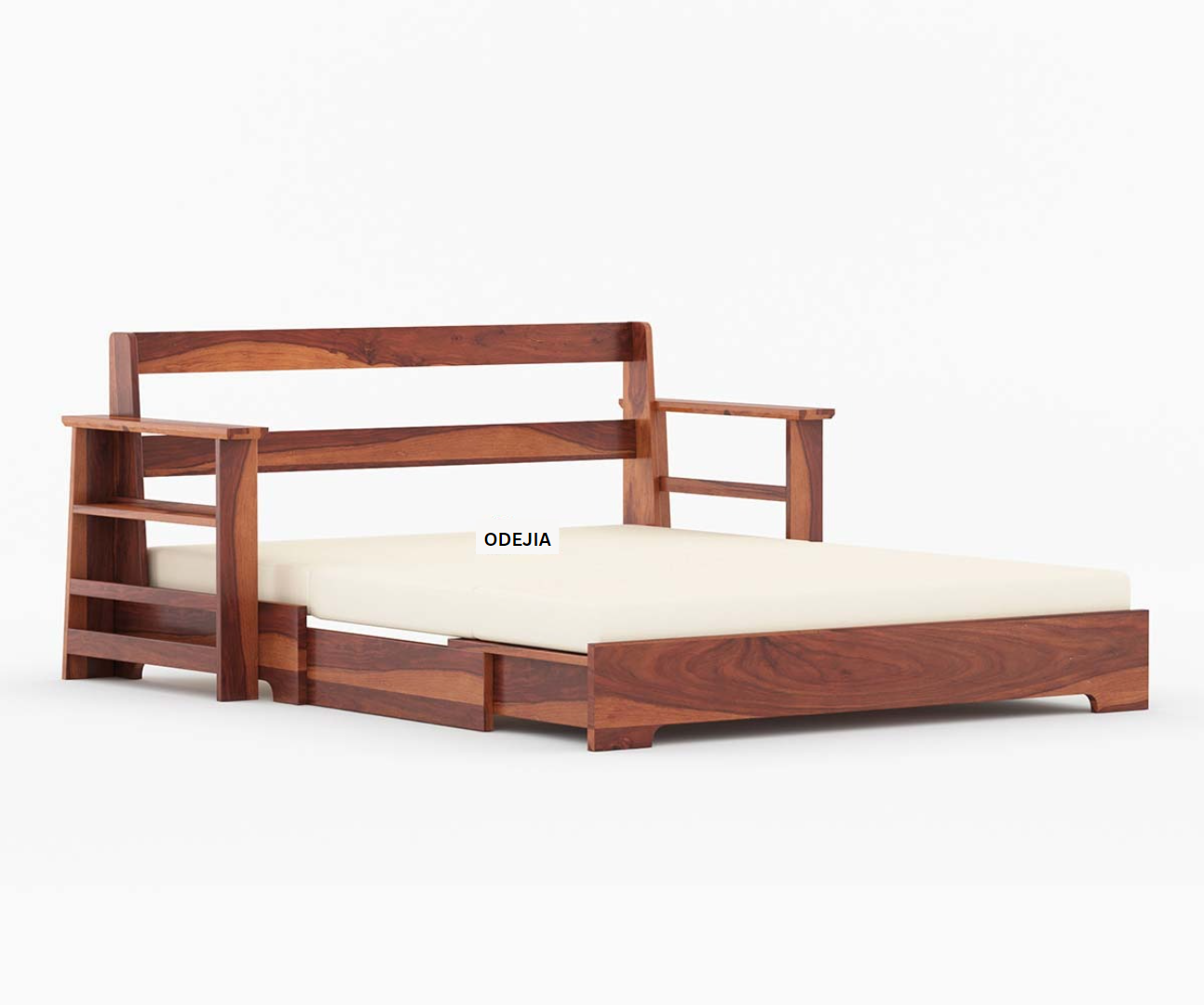 ODEJIA Wooden Queen Size Sheesham Wood Sofa Cum Bed (Honey Finish)