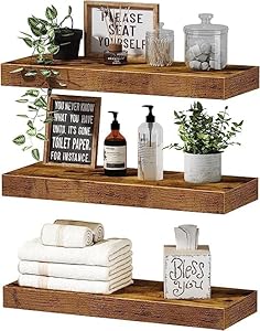 ODEJIA 16'' Rustic Brown Floating Shelves - Set of 3, Farmhouse Style For Kitchen, Bedroom, Living Room - ODEJIA Wall Shelves