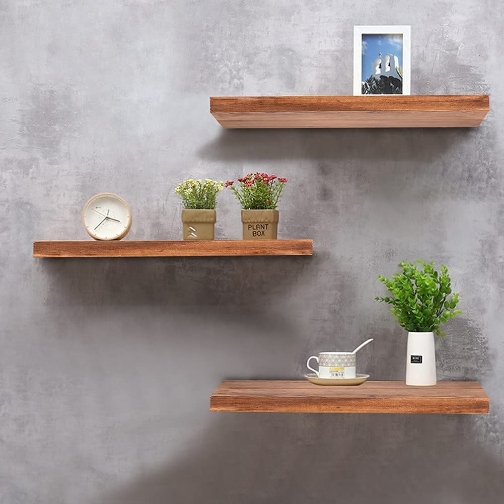 ODEJIA 17" Rustic Rosewood Floating Shelves – Invisible Wall - Mounted Set for Storage & Display - ODEJIA Wall Shelves