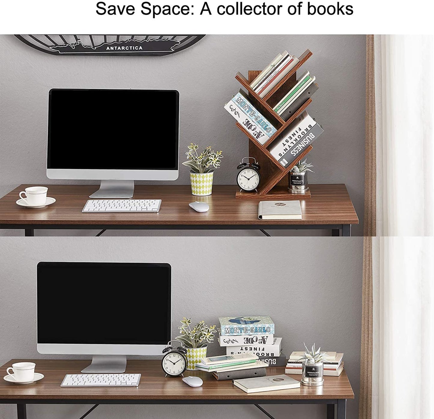 ODEJIA 5 - Tier Tree Bookshelf - Floor Standing Rustic Brown Bookcase - ODEJIA Book Shelf
