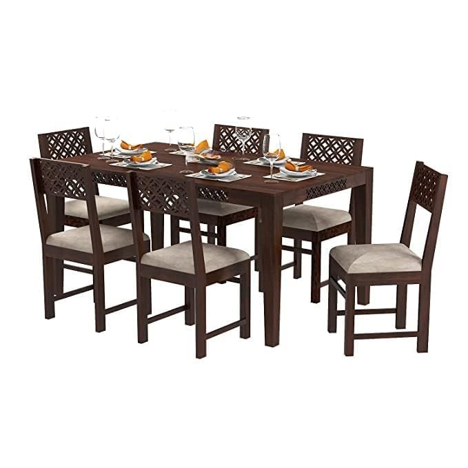 Odejia 6 - Seater Solid Sheesham Wood Dining Table Set with Cushioned Chairs – Walnut Finish for Home Dining Room - ODEJIA Dining table