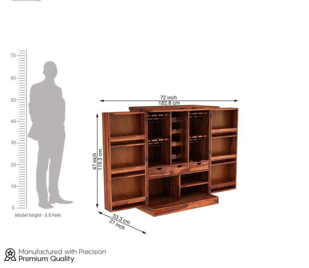 Odejia Furniture Elegant Sheesham Wood Bar Cabinet: Stylish Storage for Your Spirits - ODEJIABar Cabinet