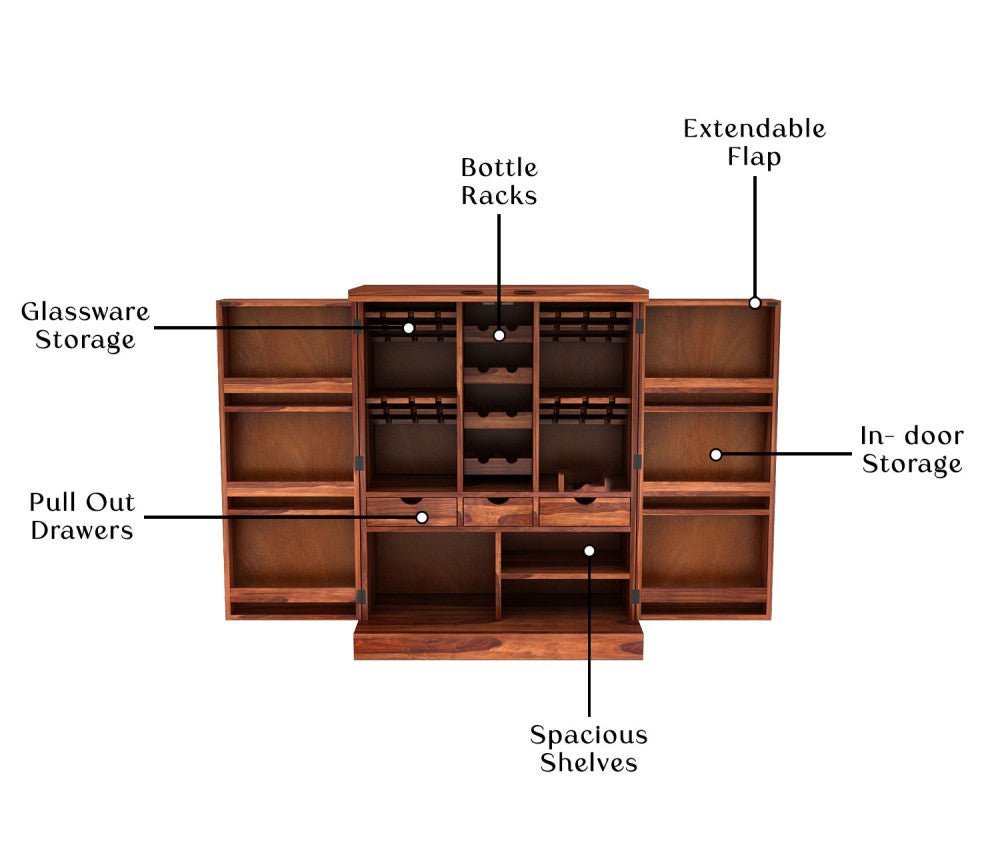 Odejia Furniture Elegant Sheesham Wood Bar Cabinet: Stylish Storage for Your Spirits - ODEJIABar Cabinet