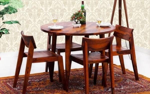 Odejia Furniture Solid Sheesham Wood Dining Table – Honey Finish, Ideal for Home Living Room, Hall, and Dining Room - ODEJIA Dining table