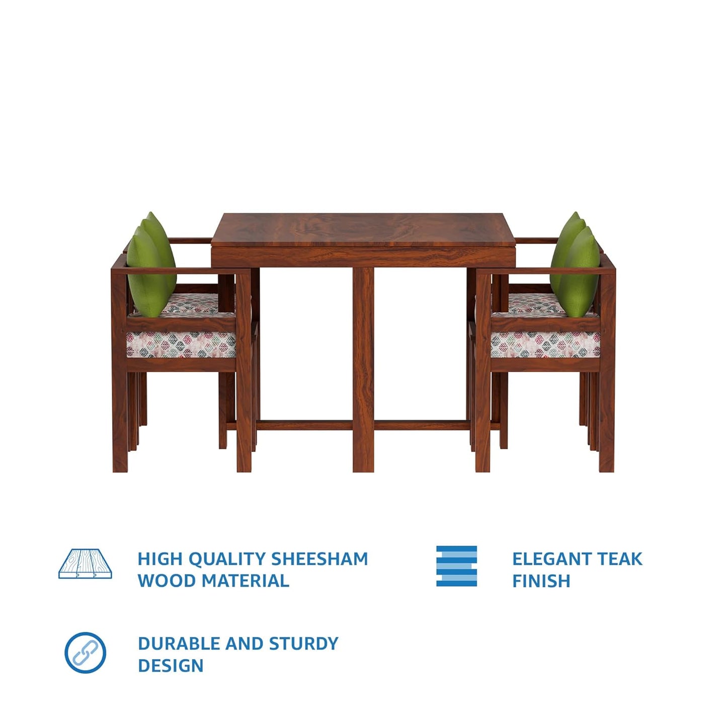Odejia Furniture Virgo Solid Sheesham Wood 4 seater Dining Table with Chairs (Teak Finish) - ODEJIA Dining table