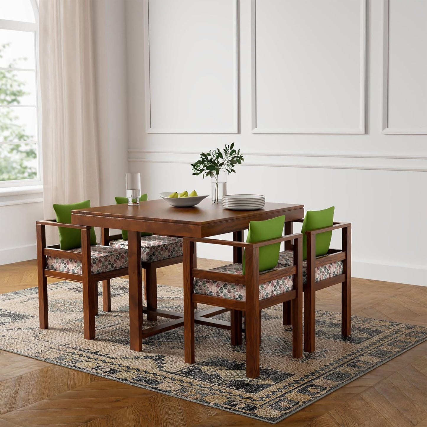 Odejia Furniture Virgo Solid Sheesham Wood 4 seater Dining Table with Chairs (Teak Finish) - ODEJIA Dining table