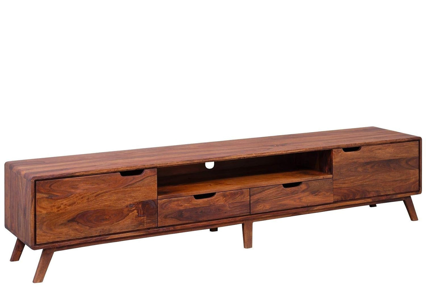 ODEJIA Furniture Wooden Entertainment Tv Unit for Living Room | TV Stand/Tv Cabinet with 2 Door, 2 Drawers & Shelf Storage | Solid Wood Sheesham, Brown Finish - ODEJIA Tv Unit