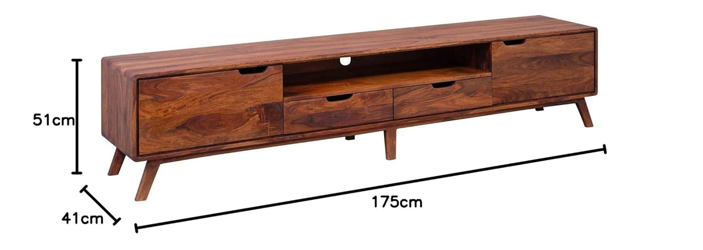 ODEJIA Furniture Wooden Entertainment Tv Unit for Living Room | TV Stand/Tv Cabinet with 2 Door, 2 Drawers & Shelf Storage | Solid Wood Sheesham, Brown Finish - ODEJIA Tv Unit