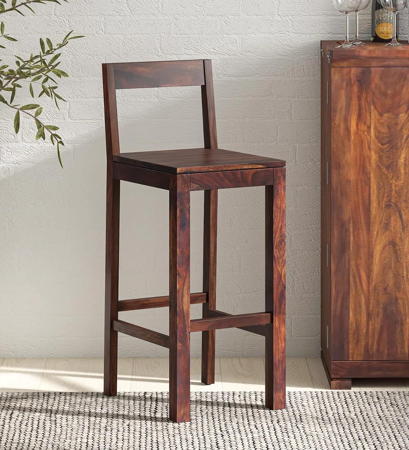 ODEJIA Modern Rectangular Rosewood Wooden Bar Stool in Walnut Finish for Home Bar Chair Size: 16 x 16 x40inch Seating Height