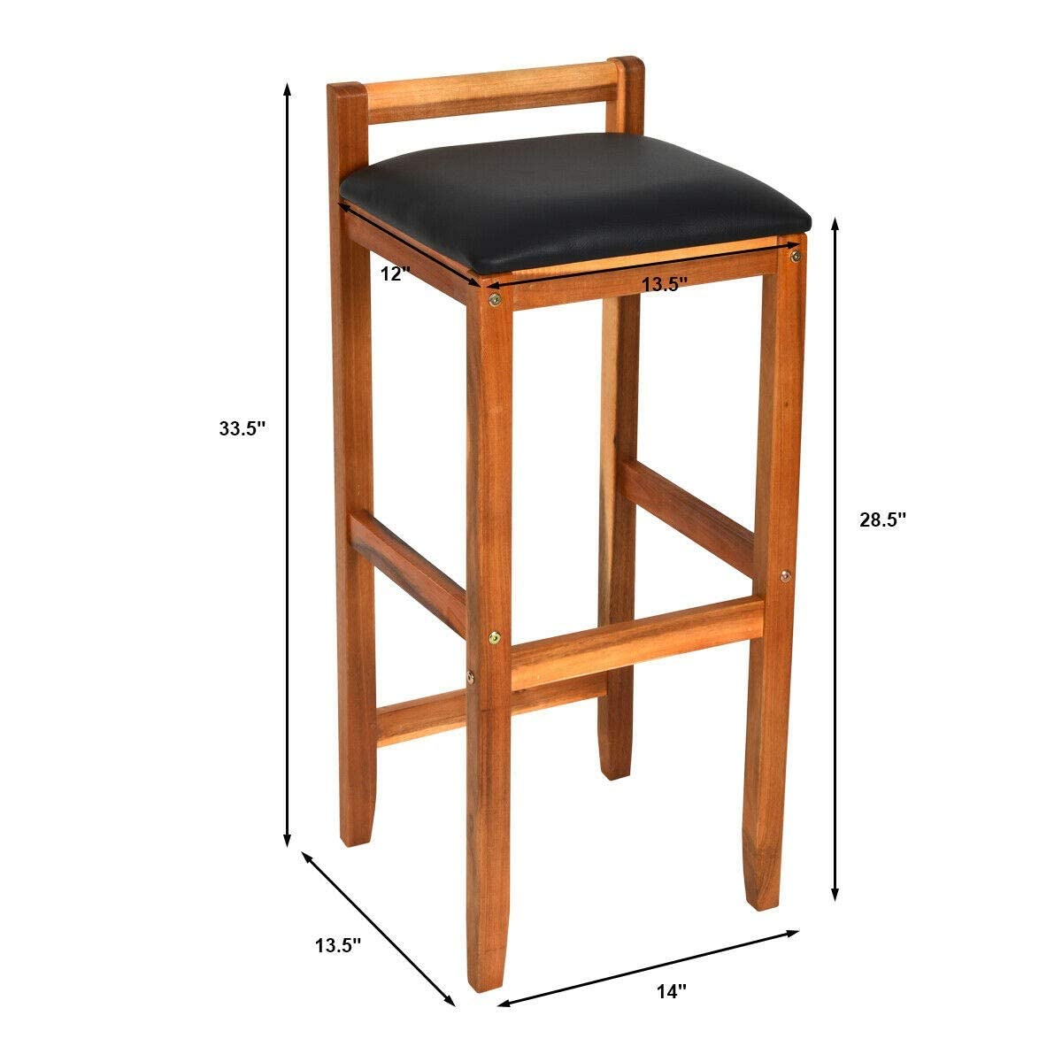 ODEJIA Set of 2 Acacia Solid Wood Counter Height Bar Stool Chair - ODEJIA Bar Stool