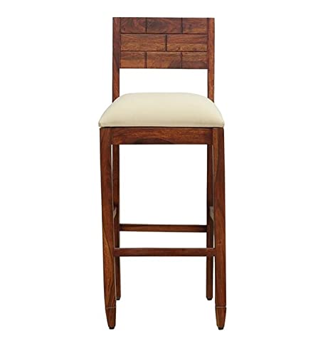 ODEJIA Solid Wood Bar Stool in Honey Oak Finish | Wooden Bar Chair | Break Fast Stool Chair for Kitchen | Bar Counter Chair