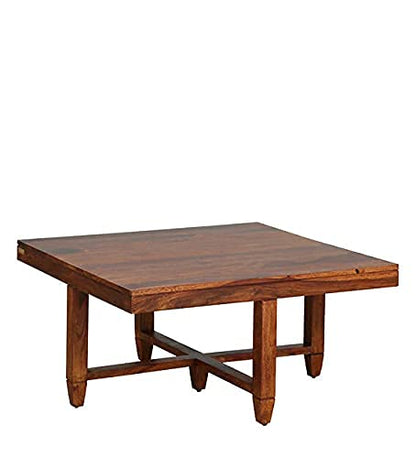 ODEJIA Solid Wood Coffee Table with 4 Stools - Honey Finish