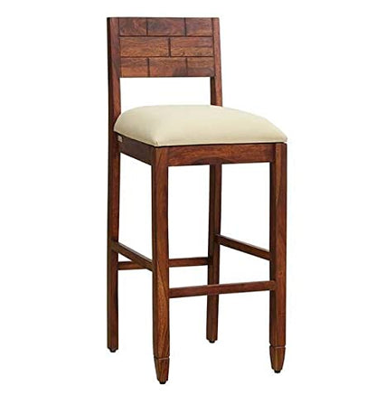 ODEJIA Solid Wood Bar Stool in Honey Oak Finish | Wooden Bar Chair | Break Fast Stool Chair for Kitchen | Bar Counter Chair