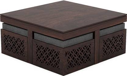 ODEJIA Solid Sheesham Wood Coffee Table with 4 stools for Living Room