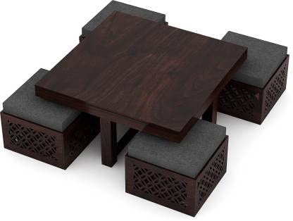 ODEJIA Solid Sheesham Wood Coffee Table with 4 stools for Living Room