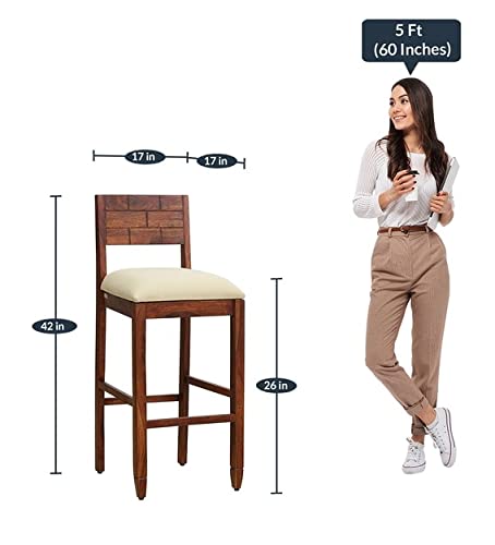 ODEJIA Solid Wood Bar Stool in Honey Oak Finish | Wooden Bar Chair | Break Fast Stool Chair for Kitchen | Bar Counter Chair