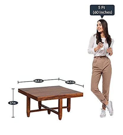 ODEJIA Solid Wood Coffee Table with 4 Stools - Honey Finish