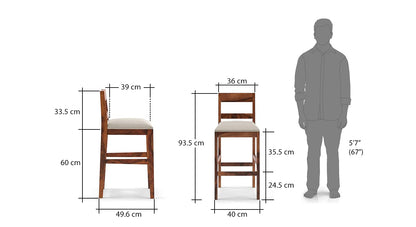 ODEJIA Solid Sheesham Wood Bar Chair Bar Stool Rosewood Natural Brown Finish., 48.3 Centimeters, Teal
