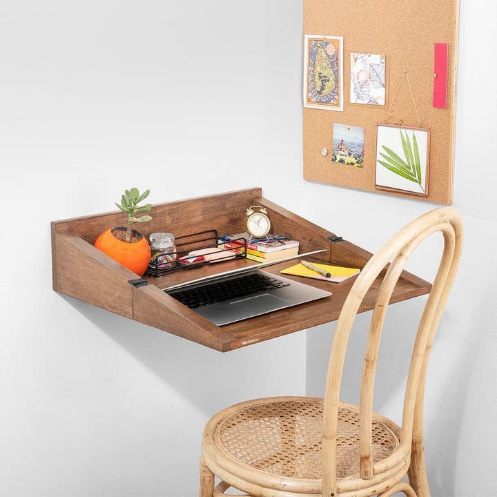 ODEJIA Solid Sheesham Wood Mounted Study Table/Home Office/Laptop Table/Wall Mounted Space Saving Desk/Office Table Stand