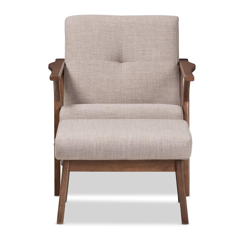 ODEJIA Sheesham Wood Lounge Chair & Ottoman Set – Walnut Finish with Brown Cushion