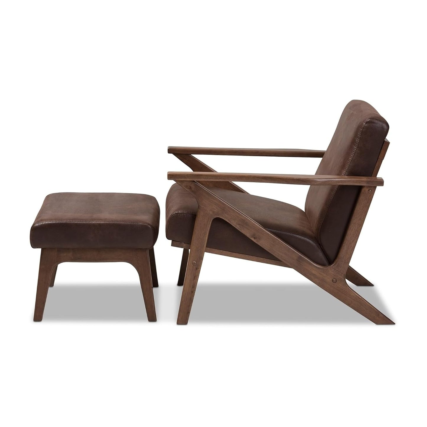 ODEJIA Sheesham Wood Lounge Chair & Ottoman Set – Walnut Finish with Brown Cushion