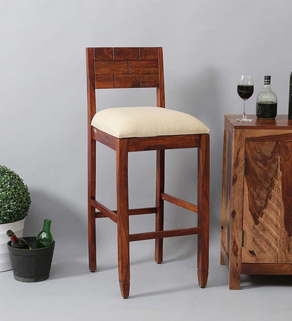 ODEJIA Solid Wood Bar Stool in Honey Oak Finish | Wooden Bar Chair | Break Fast Stool Chair for Kitchen | Bar Counter Chair
