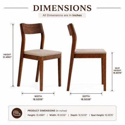 Genuine Decor Set of 2 Rosewood Dining Chairs – Rustic Teak Brown Finish, Solid Wood, No Cushion, Perfect for Dining Room, Living Room, Bedroom (Cushion White)