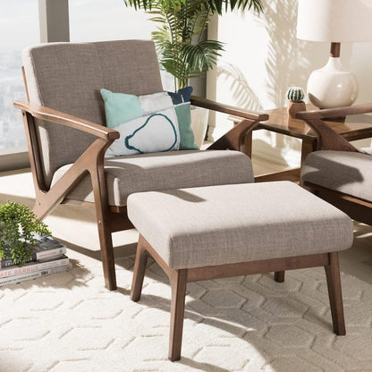 ODEJIA Sheesham Wood Lounge Chair & Ottoman Set – Walnut Finish with Brown Cushion