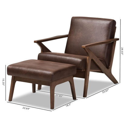 ODEJIA Sheesham Wood Lounge Chair & Ottoman Set – Walnut Finish with Brown Cushion