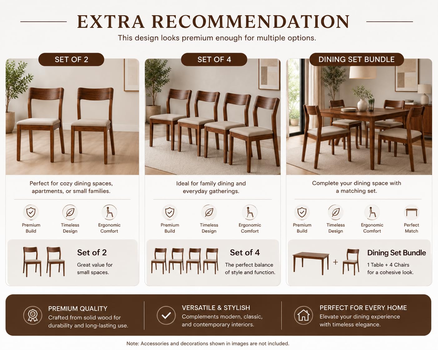 Genuine Decor Set of 2 Rosewood Dining Chairs – Rustic Teak Brown Finish, Solid Wood, No Cushion, Perfect for Dining Room, Living Room, Bedroom (Cushion White)