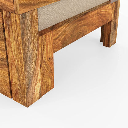 ODEJIA Solid Sheesham Wood Coffee Table with 2 stools for Living Room Sheesham Wood Couple Coffee Table with Cushion | Natural Finish | Hotel | Lounge