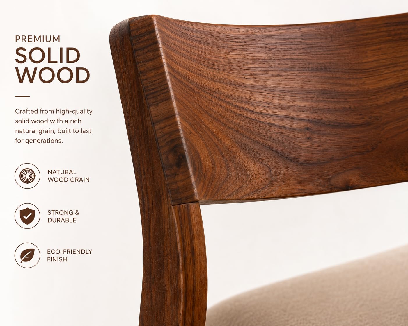 Genuine Decor Set of 2 Rosewood Dining Chairs – Rustic Teak Brown Finish, Solid Wood, No Cushion, Perfect for Dining Room, Living Room, Bedroom (Cushion White)