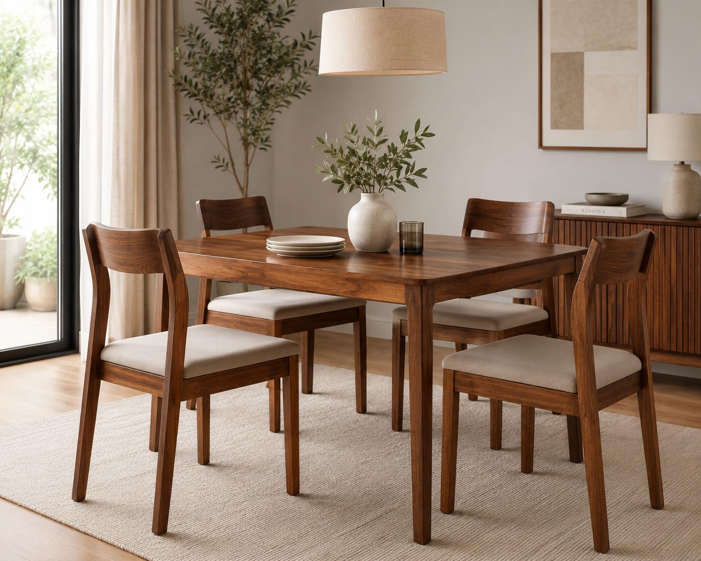 Genuine Decor Set of 2 Rosewood Dining Chairs – Rustic Teak Brown Finish, Solid Wood, No Cushion, Perfect for Dining Room, Living Room, Bedroom (Cushion White)