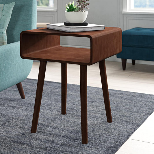 ODEJIA Sheesham Wood Bedside End Table Open Shelf For Bedroom (Brown)