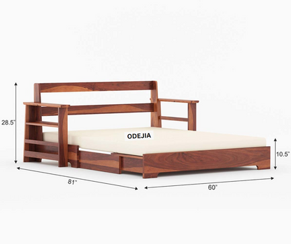 ODEJIA Wooden Queen Size Sheesham Wood Sofa Cum Bed (Honey Finish)